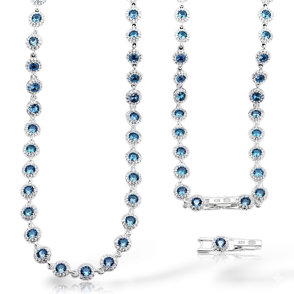 COLAR SWAROVSKI CRAVEJADO AZUL 38+2CM