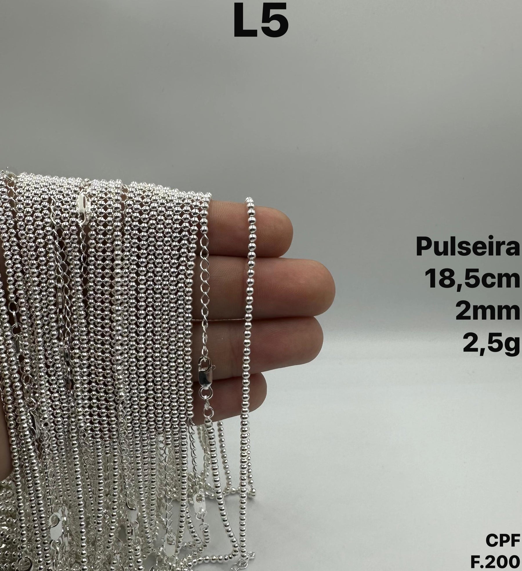 PULSEIRA CORRENTE BOLINHA 2MM - 18,5CM