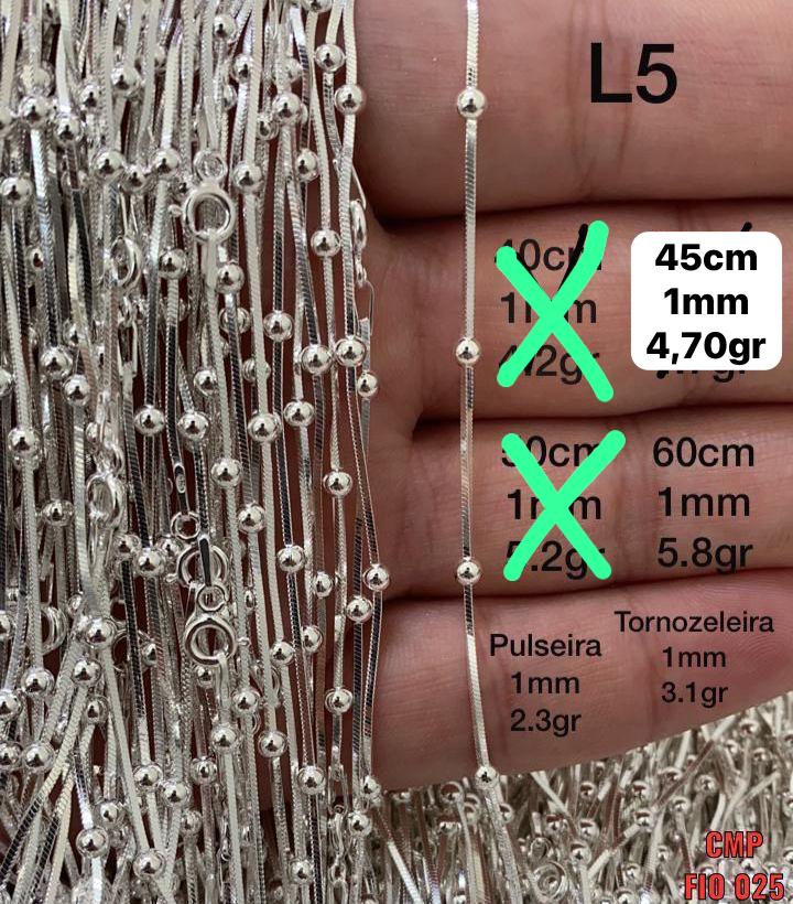 CORRENTE BOLINHA LAMINADA -45CM