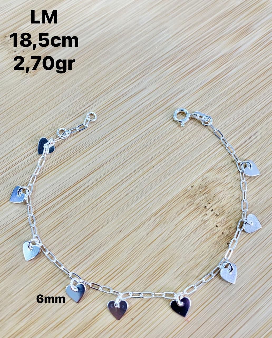 PULSEIRA CORAÇÕES 6MMPENDENTES - 18,5CM