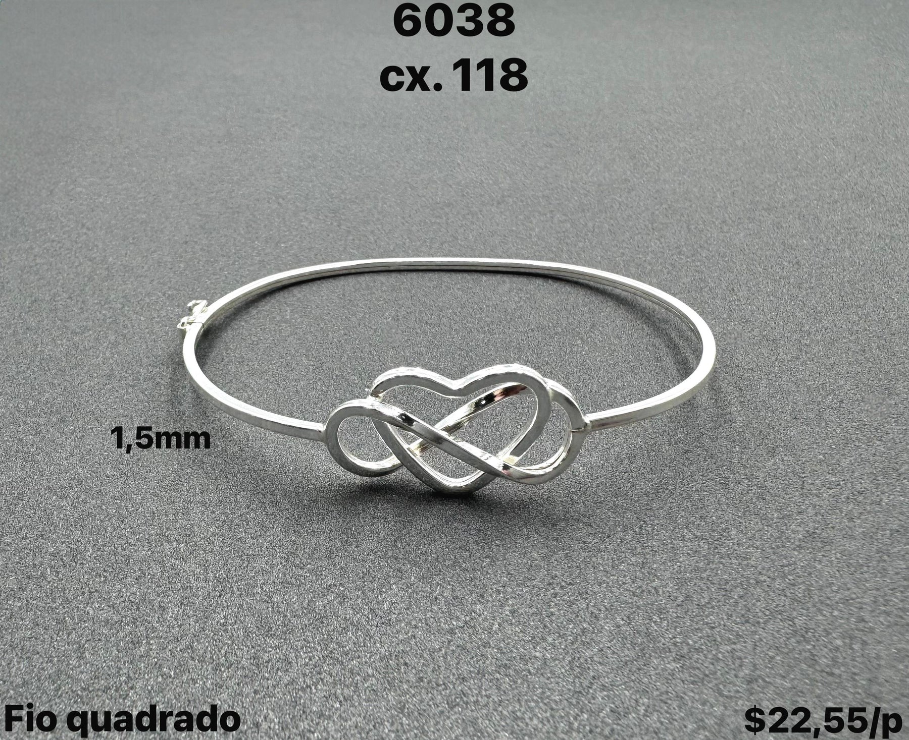 BRACELETE CORAÇÃO INFINITO1,5MM